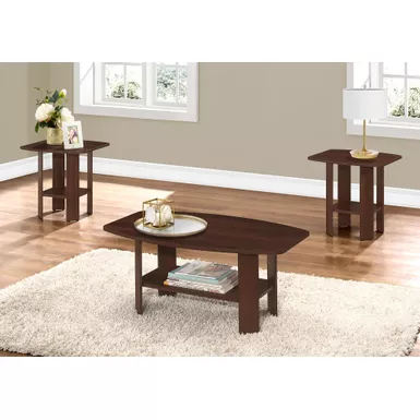 image of Table Set/ 3pcs Set/ Coffee/ End/ Side/ Accent/ Living Room/ Laminate/ Brown/ Transitional with sku:i-7923p-monarch