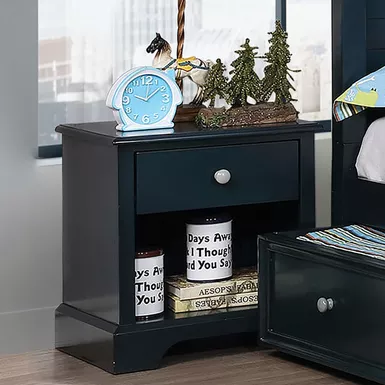 image of Transitional Solid Wood 1-Drawer Kids Nightstand in Blue with sku:idf-7158bl-n-foa