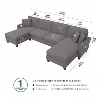 Hudson Sectional Couch with Double Chaise Lounge by Bush Furniture - Cream Herringbone