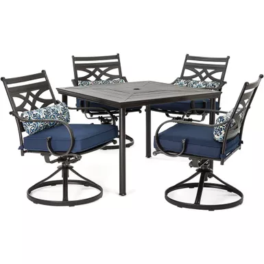 image of Montclair 5pc: 4 Swivel Rockers, 40" Square Dining Table with sku:mclrdn5pcsqsw4-nvy-almo