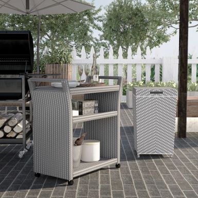 image of Courtnie French Aluminum Outdoor Serving Cart with Trash Can by Furniture of America - Gray with sku:ejhtzrbs6ipo1lewmt58mastd8mu7mbs-fur-ovr