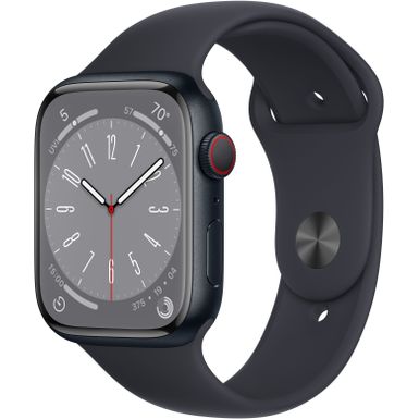 image of Apple Watch Series 8 (GPS + Cellular) 45mm Aluminum Case with Midnight Sport Band - S/M - Midnight with sku:bb21950143-6495330-bestbuy-apple