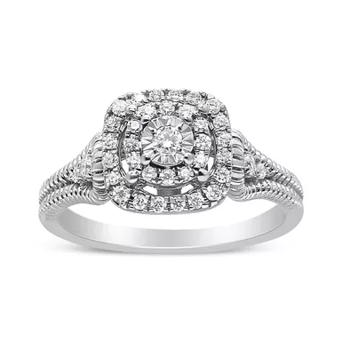 image of .925 Sterling Silver 1/3 Cttw Miracle Set Round-Cut Diamond Cocktail Ring (H-I Color, I1-I2 Clarity) - Size 7 with sku:016935r700-luxcom