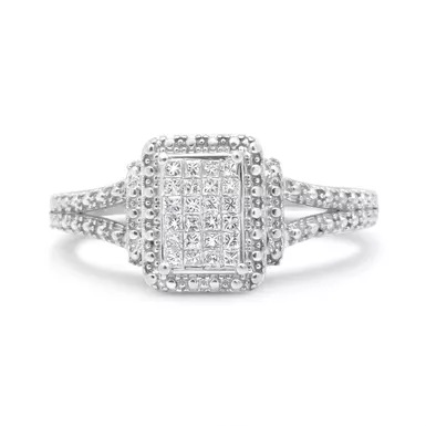 image of .925 Sterling Silver 1/4 Cttw Princess-cut Diamond Composite Engagement Ring with Beaded Shank (H-I Color, SI1-SI2 Clarity) - Ring Size 7 with sku:003670r700-luxcom