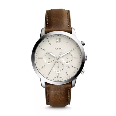 Fossil - Mens Neutra Chronograph Brown Leather Watch White Dial