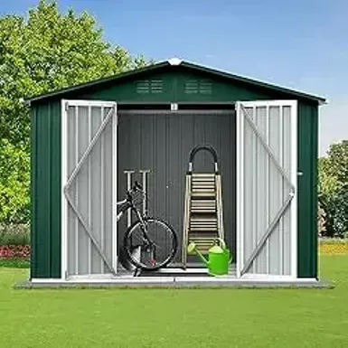 image of Goohome 8' x 6' Outdoor Storage Shed, Steel Utility Tool Shed Storage House with Lock Door & Vents, Metal Sheds Outdoor Storage for Trash Can, Bike, Backyard Garden Patio with sku:b0cyh2yffb-amazon
