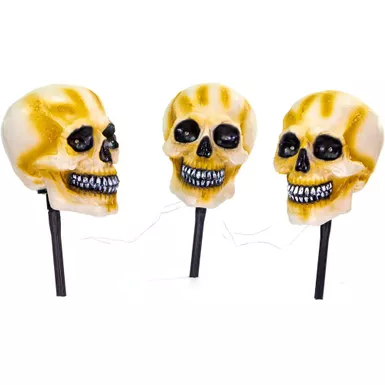 3-Piece Talking Skull Lawn Stakes with Flashing Eyes and Spooky Sounds, Outdoor Halloween Decoration, Battery Operated