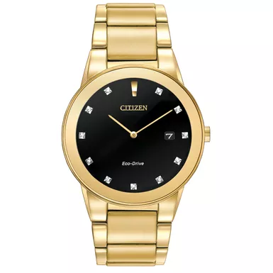 image of Citizen - Mens Axiom Eco-Drive Gold-Tone Stainless Steel Watch Black Dial with sku:au1062-56g-powersales