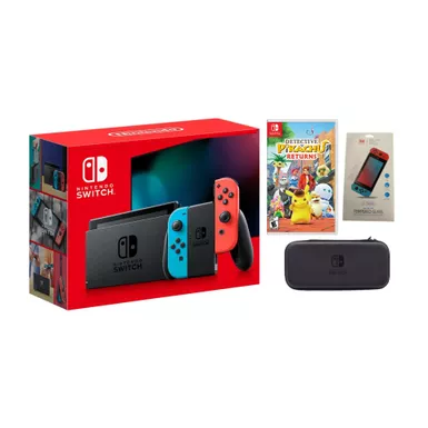 Nintendo Switch Neon + Detective Pikachu Returns Bundle with Accessories