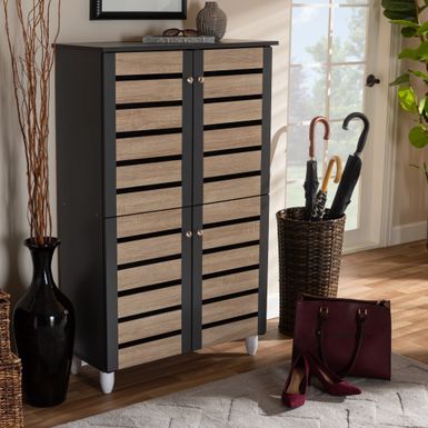 image of Contemporary Shoe Storage Cabinet - Oak Brown and Dark Gray - No Drawers with sku:gri4jspq8rlccvjl_vpojqstd8mu7mbs-overstock