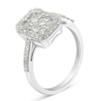 Sterling Silver 1ct. TDW Rose-Cut Diamond Emerald Frame Ring (I-J, I3) Choice of size