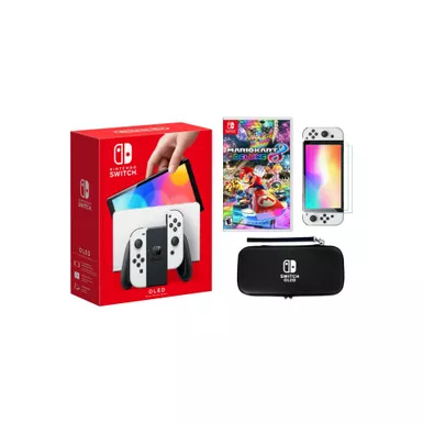 Nintendo Switch OLED White + Mario Kart 8 Deluxe Bundle with Accessories