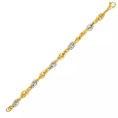 14k Two Tone Yellow and White Gold Double Link Textured Bracelet (7.5 Inch)