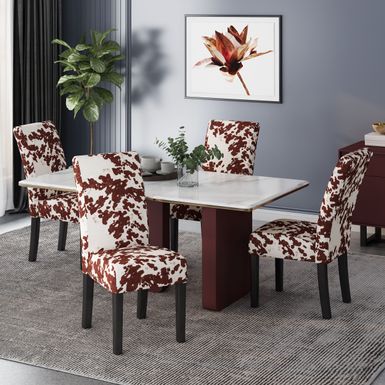 image of Pertica Patterned Upholstered Dining Chairs (Set of 4) by Christopher Knight Home - Milk Cow + Espresso with sku:wpxncu0nqythikaarpwbowstd8mu7mbs-overstock