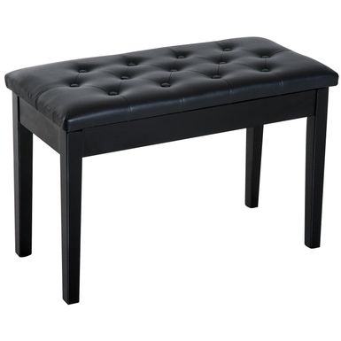 image of HOMCOM Traditional Country Birchwood Faux Leather Padded 2 Person Piano Bench - Black - Black with sku:fv3fos-oosepmlhdim_2ewstd8mu7mbs-overstock