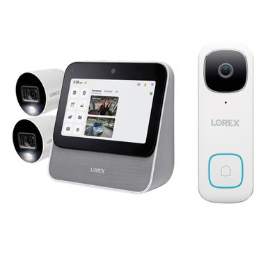 image of Lorex Security System, Home Center and 2x 1080p Indoor/Outdoor Wi-Fi Color Night Vision Cameras with 2K QHD 2-Way Audio Wired Video Doorbell with sku:lrxl871tc2en-adorama
