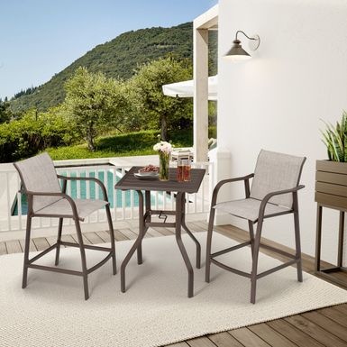 image of Aluminum Patio Bar Set All-weather 2 PCS Bar Stools and Table with Umbrella Hole - See the details - Beige with sku:4xzxtbnyzqkbf7xf-cyrjqstd8mu7mbs-overstock