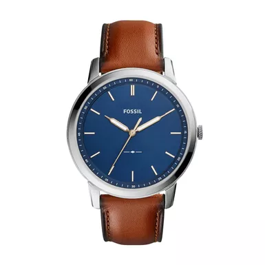 image of Fossil - Mens Minimalist Light Brwn Leather Strap Watch Nvy Blu Dial with sku:fs5304-powersales