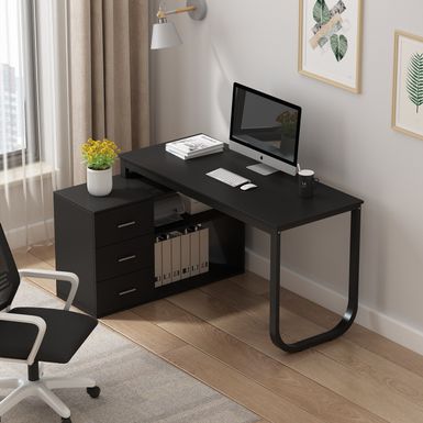 image of 3-Drawer L-Shape Executive Desk Computer Tables With Storage Cabinet - Black with sku:4j61jzwto4c0ehgi-yllbastd8mu7mbs-overstock