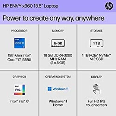 Rent to own HP Envy x360 15 inch Laptop, FHD Display, Intel Core