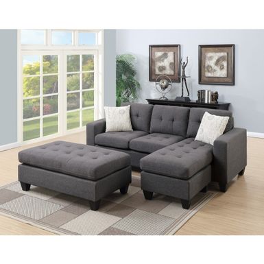 All In One Sectional With Ottoman And 2 Pillows In Gray