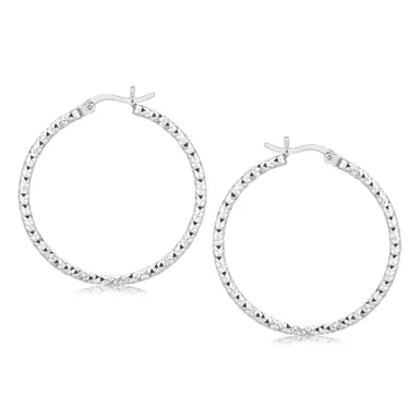 image of Sterling Silver Rhodium Plated Woven Style Polished Hoop Earrings with sku:d38454996-rcj