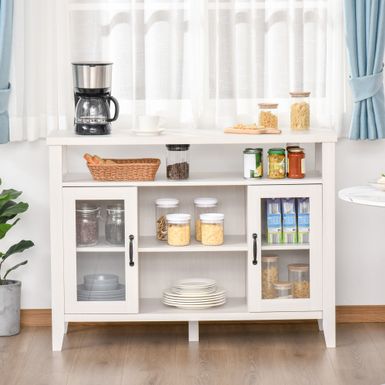 image of HOMCOM Farmhouse Sideboard Buffet Cabinet, Coffee Bar Cabinet with Storage Shelves, Kitchen Cabinet with 2 Framed Glass Doors - White with sku:myqqih9ibwdjcryai5cxygstd8mu7mbs-overstock