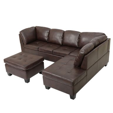 Canterbury 3-piece PU Leather Sectional Sofa Set by Christopher Knight Home - Brown