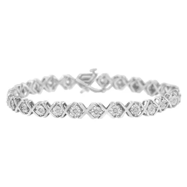 image of .925 Sterling Silver 1/4 Cttw Miracle Set Diamond "X" Link Bracelet (I-J Color, I3 Clarity) - 7.25" with sku:018065b725-luxcom