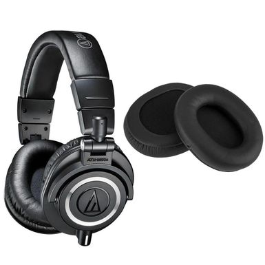 image of Audio-Technica ATH-M50x Professional Monitor Headphones, Black - With H&A High Frequency Leather Earpads for AT ATH-M50 Headphones with sku:atathm50xv-adorama
