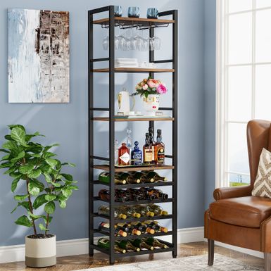 image of 20 Bottle Wine Bakers Rack, 9-Tier Freestanding Floor Wine Rack with Glass Holder and Storage Shelves - 17.72 x 13.78 x 70.87 inches with sku:ory3_bjk9ex8n-g8v_q40qstd8mu7mbs-lee-ovr