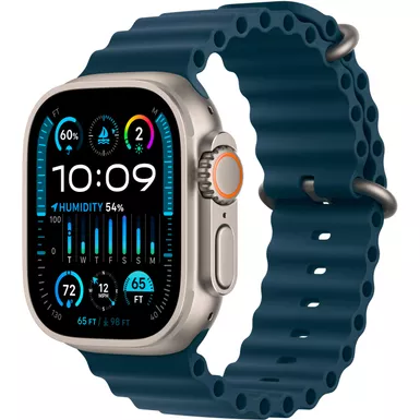 image of Apple Watch Ultra 2 (GPS + Cellular) 49mm Titanium Case with Blue Ocean Band with Blood Oxygen - Titanium with sku:mreg3ll/a-streamline