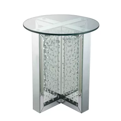 ACME Nysa End Table, Mirrored & Faux Crystals