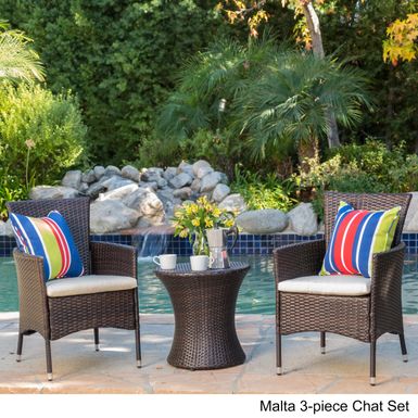 image of 3-piece Outdoor Wicker Chat Set with Cushions by Christopher Knight Home - Malta 3-piece Chat Set with sku:zlpp1hzd7amal8pez2lolastd8mu7mbs-chr-ovr