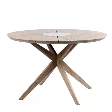 image of Oasis Outdoor Patio Eucalyptus Round Dining Table with Grey Super Stone - Light with sku:dovjsya7e3-vr_oz5j83vwstd8mu7mbs-overstock