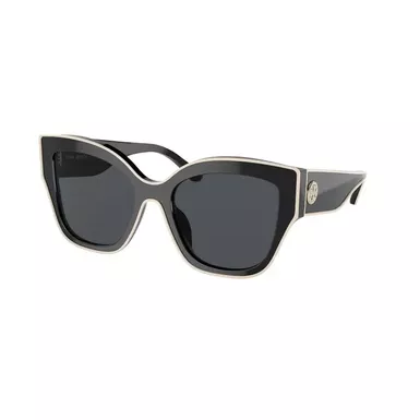 image of Tory Burch Sunglasses (TY7184U-192987, Black/Ivory/Solid Grey) with sku:ty7184u-192987|blk-corporatesignature