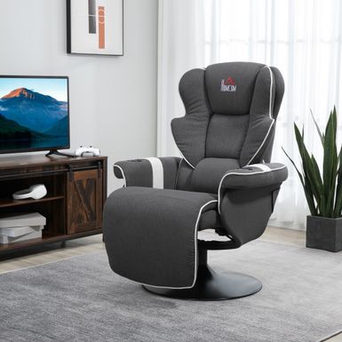 image of HOMCOM Manual Recliner, Swivel Lounge Armchair with Footrest and Two Cup Holders for Living Room, Black - Black with sku:f_g5m1ihkfrt6_-5zbgzggstd8mu7mbs-aos-ovr