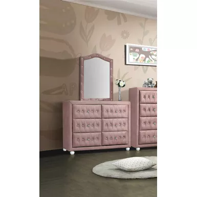 image of ACME Reggie Mirror, Pink Fabric with sku:30824-acmefurniture