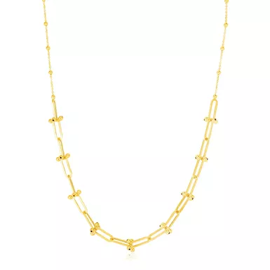 14k Yellow Gold Beaded U Link Chain Necklace