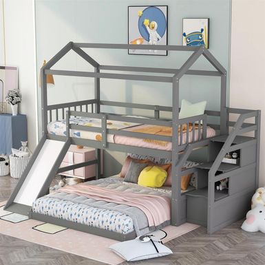 Rent to own Merax Twin over Full House Bunk Bed with Convertible Slide ...