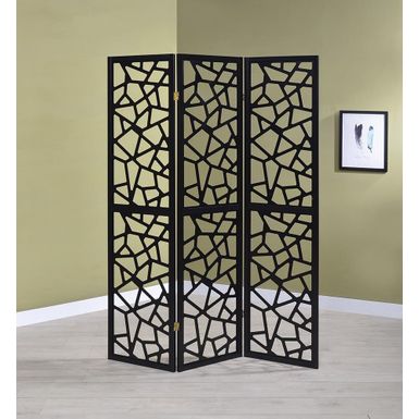 image of 3-panel Open Mosaic Pattern Room Divider Black with sku:900092-coaster