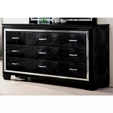 Contemporary Solid Wood 9-Drawer Dresser in Black