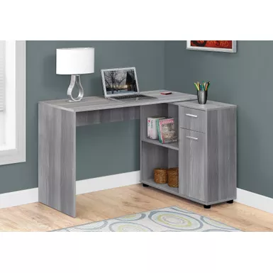 Computer Desk, Home Office, Corner, 58L, L Shape, Work, Laptop, Metal, Laminate, Natural, White Inbox Zero Color (Top/Frame): White/White