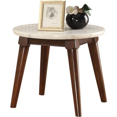 ACME Gasha End Table, White Nature Marble Top & Walnut