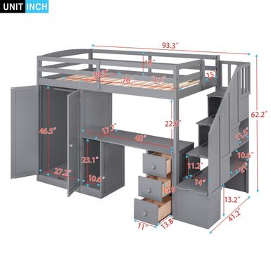 Rent to own Merax Twin Loft Bed with Wardrobe, Staircase, Desk and ...