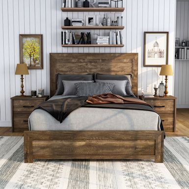 image of Furniture of America Greer Rustic Walnut 2-Piece Bed & Nightstand Set - Full with sku:bqvcds-2dnq0zzb_nuskvwstd8mu7mbs--ovr