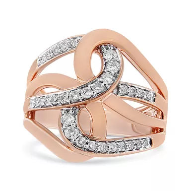 10K Rose Gold 1/2 Cttw Round-Cut Diamond Intertwined Multi-Loop Cocktail Ring (I-J Color, I1-I2 Clarity) - Choice of Size