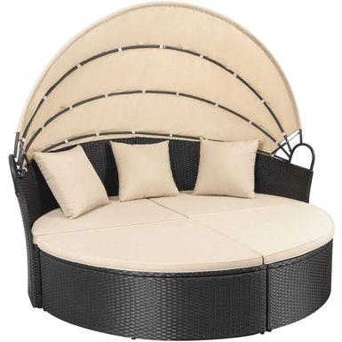 image of Homall Patio Furniture Outdoor Round Daybed with Retractable Canopy Wicker Sectional Seating with Cushions Separated Seating - Beige with sku:vwi-epohzfau0dxkruxo7wstd8mu7mbs--ovr