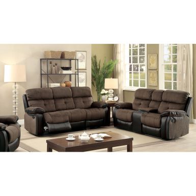 image of Furniture of America Fawnie 2-piece Two-Tone Champion Fabric/Leatherette Reclining Sofa Set - Brown & Espresso with sku:czny65uijkpdnpcjk308kgstd8mu7mbs-fur-ovr