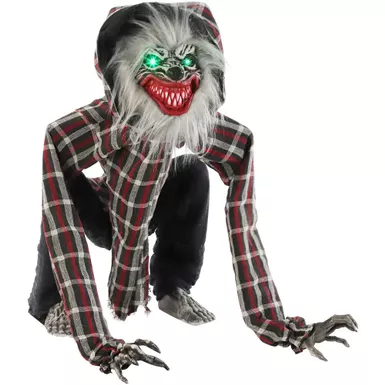 Animatronic Squatting Werewolf with Movement, Sounds, and Light-Up Eyes for Scary Halloween Decoration